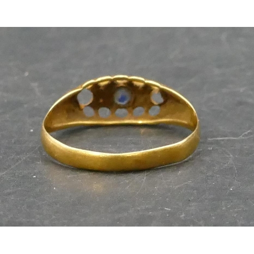 752 - An 18ct gold ring set with centre sapphire (other stones missing), Size Q/R, 1.7 grams gross