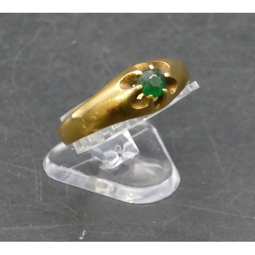 754 - A gold solitaire ring set with centre green stone, Size T/U, 5.4 grams gross