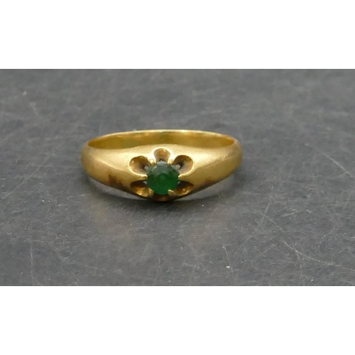 754 - A gold solitaire ring set with centre green stone, Size T/U, 5.4 grams gross