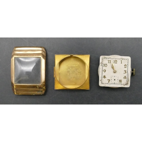 759 - A 9ct gold square faced wristwatch with silvered dial, seconds dial and Arabic numerals (hand to sec... 