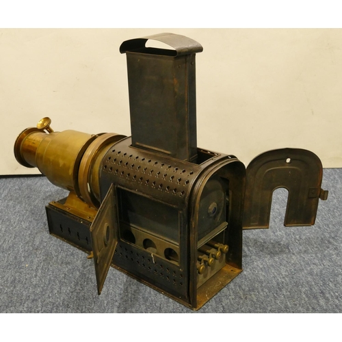 779 - A brass and metal magic lantern, 48cm long overall