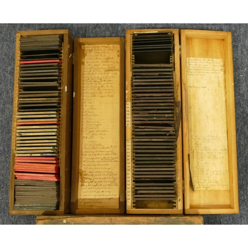 780 - 3 boxes of various magic lantern slides depicting coloured and black and white nursery rhymes, build... 