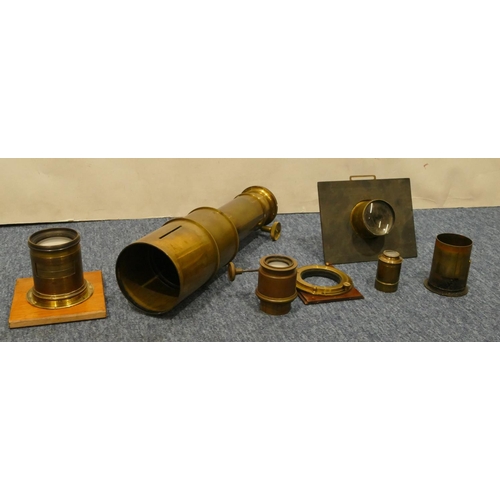 781 - A large brass lens, 2 other lenses etc.