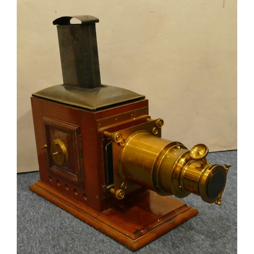 783 - A Victorian mahogany brass and black Japanned magic lantern, 54cm long overall