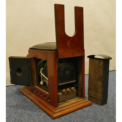 783 - A Victorian mahogany brass and black Japanned magic lantern, 54cm long overall