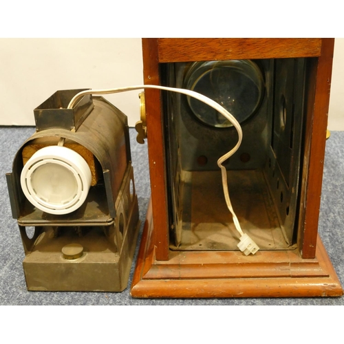 783 - A Victorian mahogany brass and black Japanned magic lantern, 54cm long overall