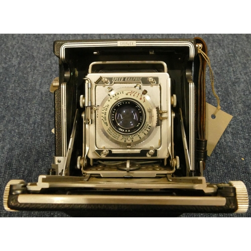 784 - A Graflex Speed Graphic black leather folding box camera