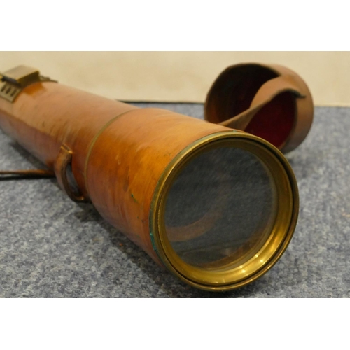 785 - WWI British military brass telescope F.A.Mk5 stamped 1922 with leather grip, 51.5cm long closed