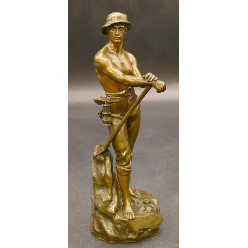 788 - A late1930/early 20th Century Continental bronze figure of a miner, foundry mark 