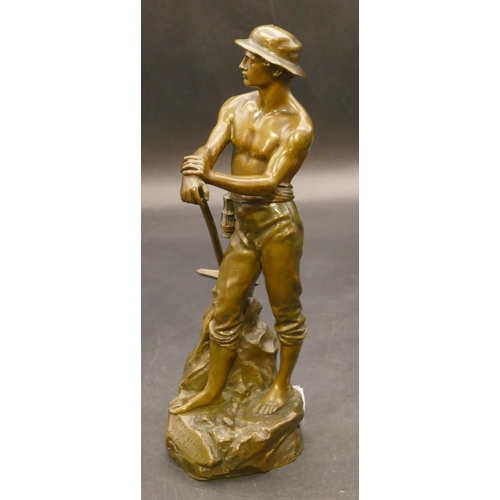 788 - A late1930/early 20th Century Continental bronze figure of a miner, foundry mark 