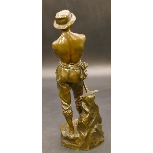 788 - A late1930/early 20th Century Continental bronze figure of a miner, foundry mark 