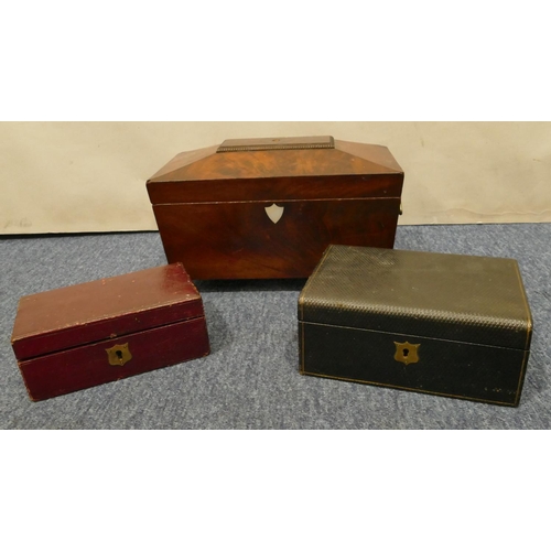 789 - A 19th Century mahogany sarcophagus shaped tea caddy with hinged lid enclosing glass bowl and 2 lidd... 