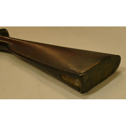 794 - A 19th Century mahogany flint lock Blunderbuss with ramrod  (seized mechanism), 73.5cm long