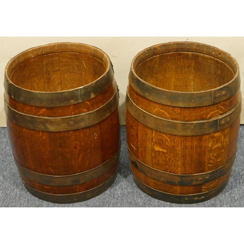 796 - A pair of oak banded miniature barrels, 33cm high, 29cm diameter