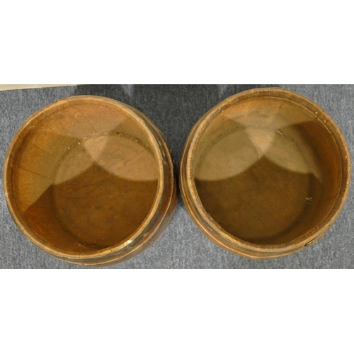 796 - A pair of oak banded miniature barrels, 33cm high, 29cm diameter