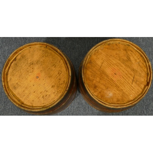 796 - A pair of oak banded miniature barrels, 33cm high, 29cm diameter