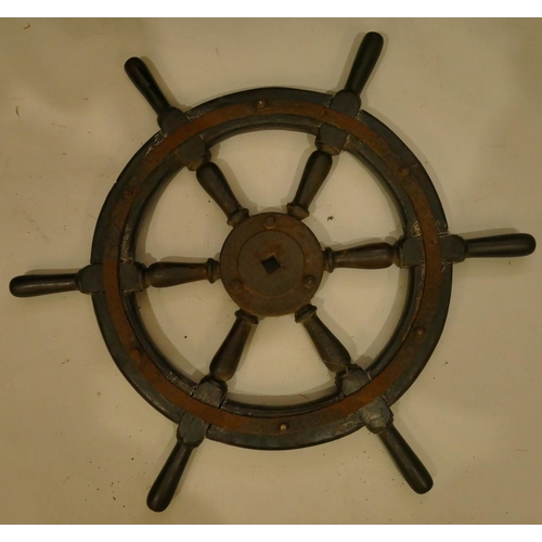 807 - M.G.M Camaret wooden and brass ship's wheel, 77cm diameter