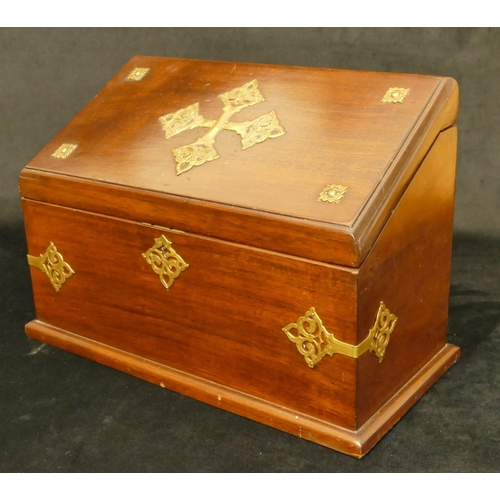 808 - A mahogany rectangular shaped stationery box with gilt metal mounts, hinged lid enclosing sectioned ... 