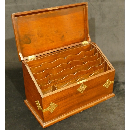 808 - A mahogany rectangular shaped stationery box with gilt metal mounts, hinged lid enclosing sectioned ... 