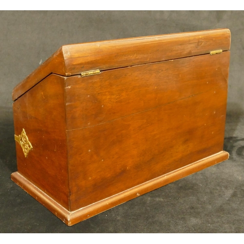 808 - A mahogany rectangular shaped stationery box with gilt metal mounts, hinged lid enclosing sectioned ... 