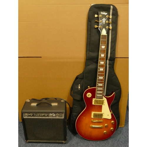 811 - A Vintage Les Paul style 6-string Cherry Sunburst electric guitar with case and Squire 15 amp (worki... 