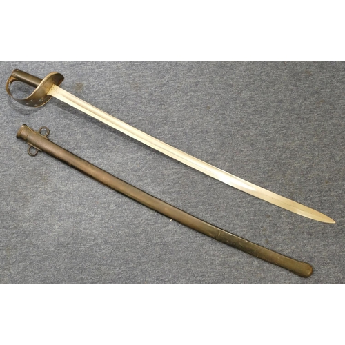 813 - A British Army Cavalry sword with sheath, stamped BR below crown, above 