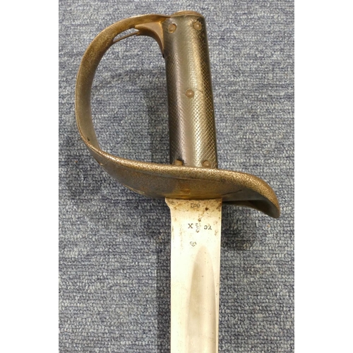 813 - A British Army Cavalry sword with sheath, stamped BR below crown, above 