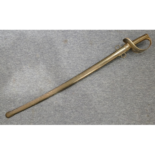 813 - A British Army Cavalry sword with sheath, stamped BR below crown, above 