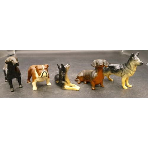 82 - 5 various Beswick small figures of dogs including Bull Dog, Alsatian, Dachshund, etc. largest 8.5cm ... 