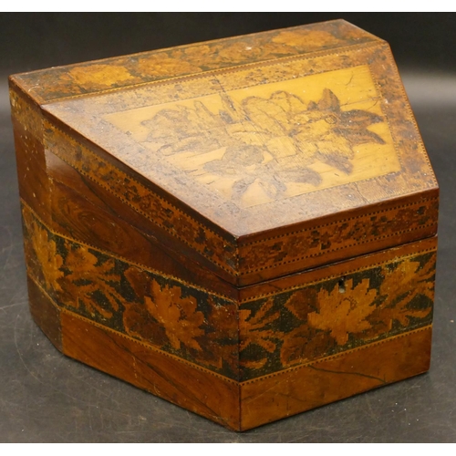 821 - A Tunbridge Ware stationery box with allover floral and leaf decoration, hinged lid enclosing sectio... 