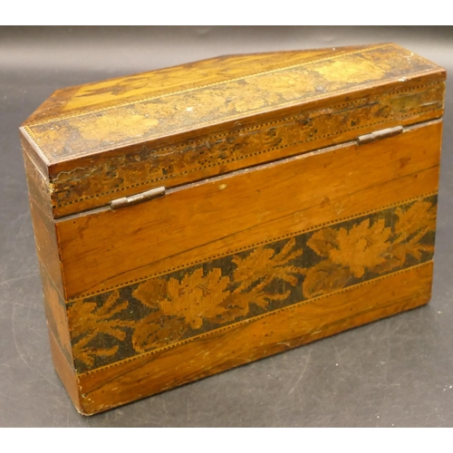 821 - A Tunbridge Ware stationery box with allover floral and leaf decoration, hinged lid enclosing sectio... 