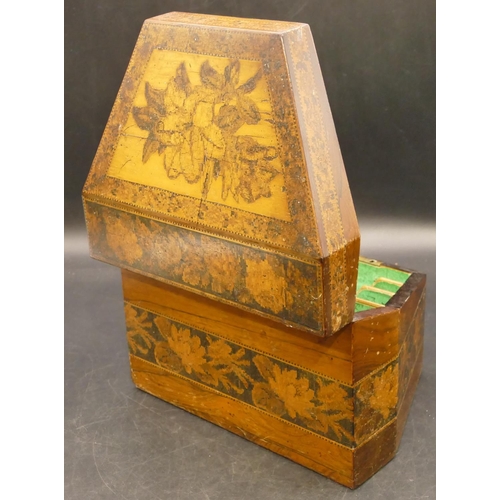 821 - A Tunbridge Ware stationery box with allover floral and leaf decoration, hinged lid enclosing sectio... 