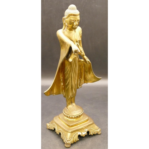 837 - A gilt bronze 2-sectioned figure of a standing gentleman on square splayed base, 36cm high