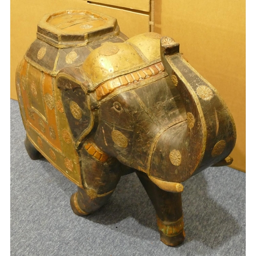 839 - A heavy Eastern hardwood figure of an elephant with allover copper and brass mounts, 80cm wide, 60cm... 