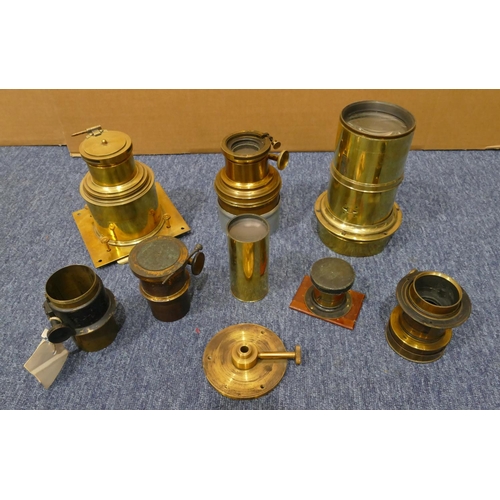 854 - 7 various 19th/early 20th Century brass lenses etc