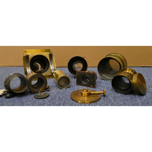 854 - 7 various 19th/early 20th Century brass lenses etc