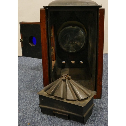 872 - A Victorian mahogany and brass magic lantern, 44.5cm wide (incomplete)