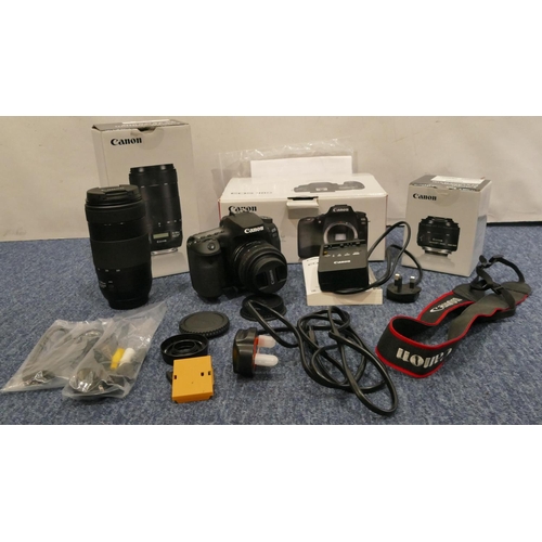 894 - A Canon EOS 90 D camera with 2 lenses and accessories