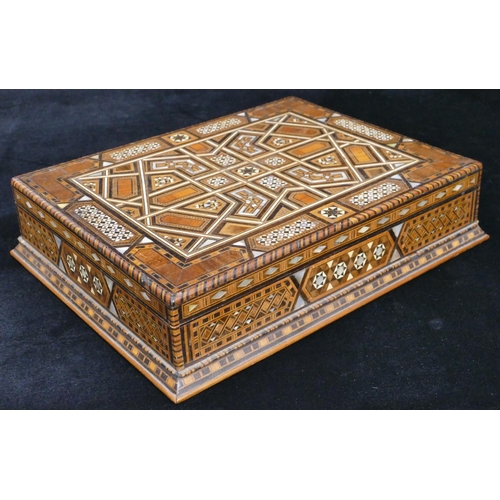 901 - A fruit wood rectangular shaped box with marquetry inlaid Mother of Pearl and parquetry decoration, ... 