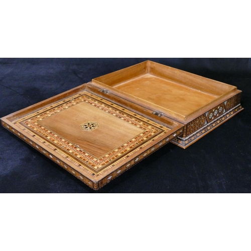 901 - A fruit wood rectangular shaped box with marquetry inlaid Mother of Pearl and parquetry decoration, ... 