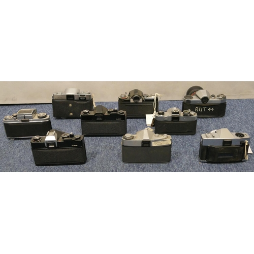 908 - 2 Edixa 2MTL cameras, a similar camera, a Praktica FX camera, 2 Fujica II STX-1 cameras, a Kodak Ins... 