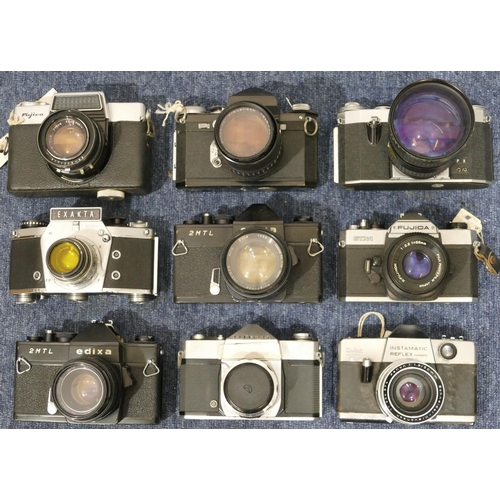 908 - 2 Edixa 2MTL cameras, a similar camera, a Praktica FX camera, 2 Fujica II STX-1 cameras, a Kodak Ins... 