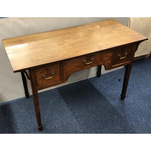 959 - A 19th Century mahogany side table with centre drawer, flanked by 2 small deep drawers with drop bra... 