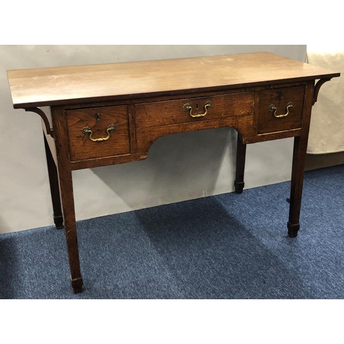 959 - A 19th Century mahogany side table with centre drawer, flanked by 2 small deep drawers with drop bra... 