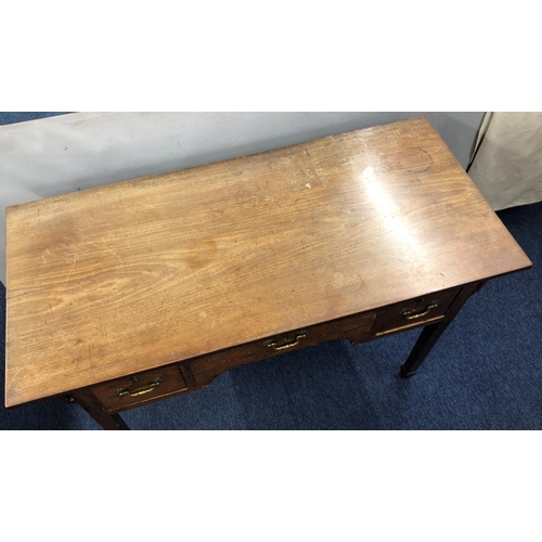 959 - A 19th Century mahogany side table with centre drawer, flanked by 2 small deep drawers with drop bra... 