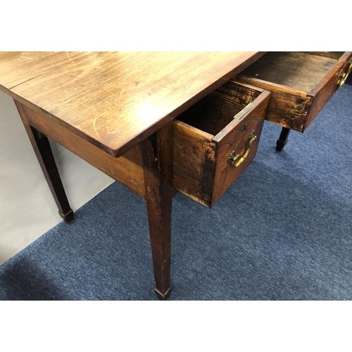 959 - A 19th Century mahogany side table with centre drawer, flanked by 2 small deep drawers with drop bra... 