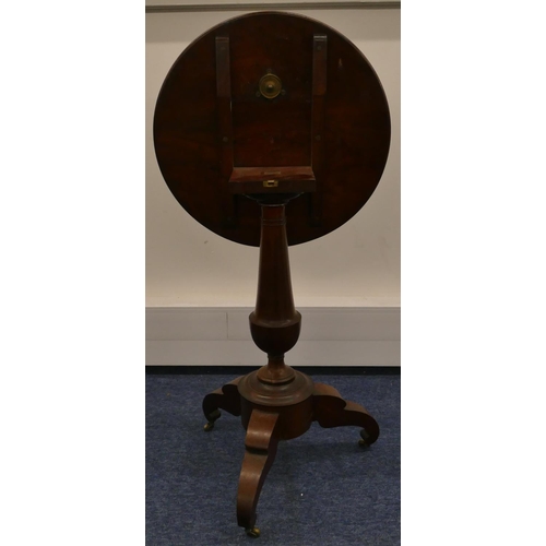 963 - A 19th Century mahogany round tilt-top occasional table on bulbous stem and 3 splayed legs with bras... 