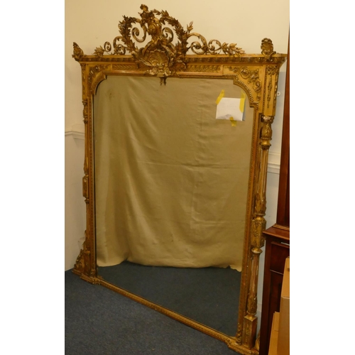 966 - A 19th Century gilt large over-mantel mirror with allover raised shell, leaf and scroll decoration a... 