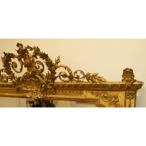 966 - A 19th Century gilt large over-mantel mirror with allover raised shell, leaf and scroll decoration a... 