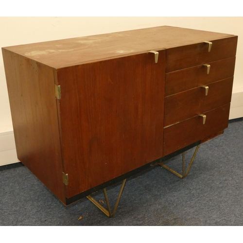 967 - A vintage Stag small cupboard with 4 graduated drawers and a single panel door, steel handles and le... 